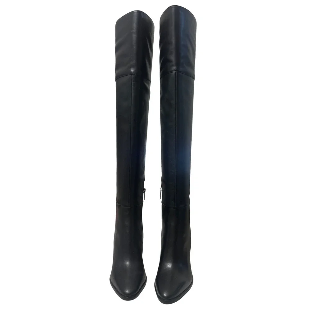 Marc Fisher Lasli Over-the-Knee Boots Womens 9 Black Leather Block Heel NWOT